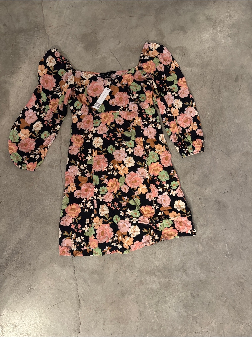 Sanctuary Black Floral Dress with Pink and Green Blooms